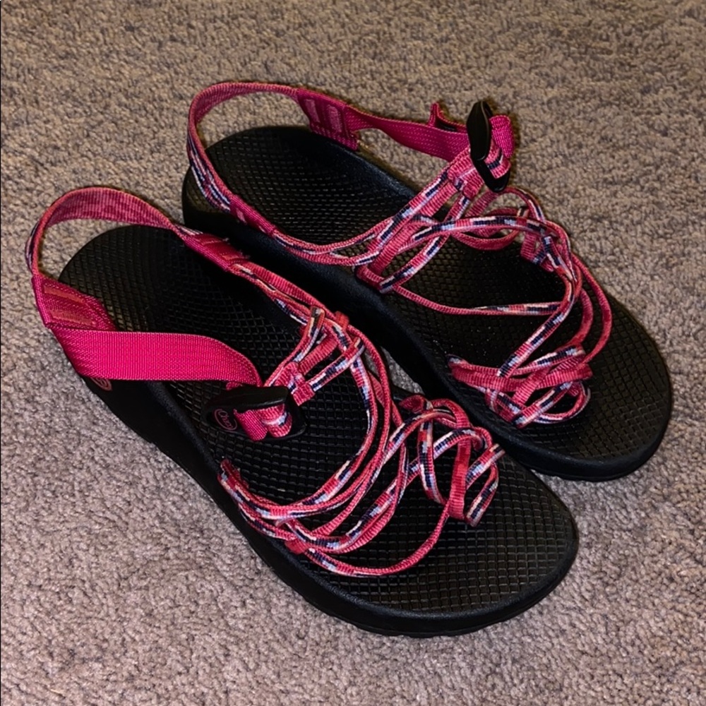 Pink and Black Chacos